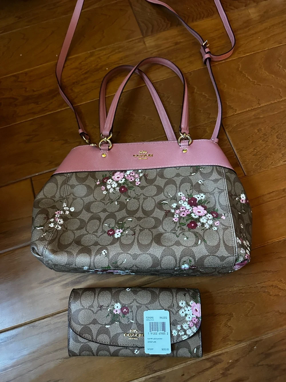 Authentic Coach Pink Floral Signature Tote Bag and Wallet NWT